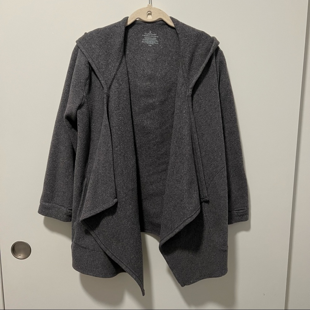 CuddleDuds Open Front Hooded Fleece Cardigan Grey Sz S/M